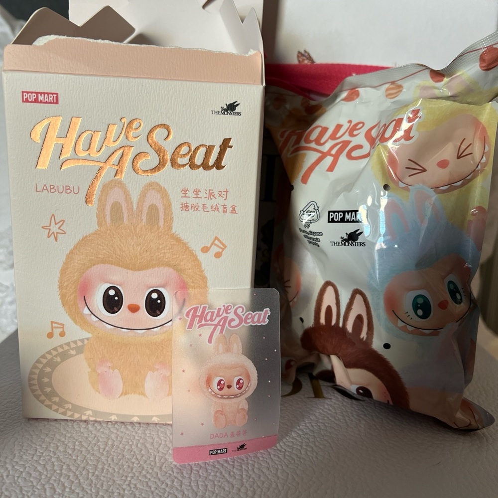 Pop Mart Labubu Have A Seat Stuffed Animal - Cream and Pink